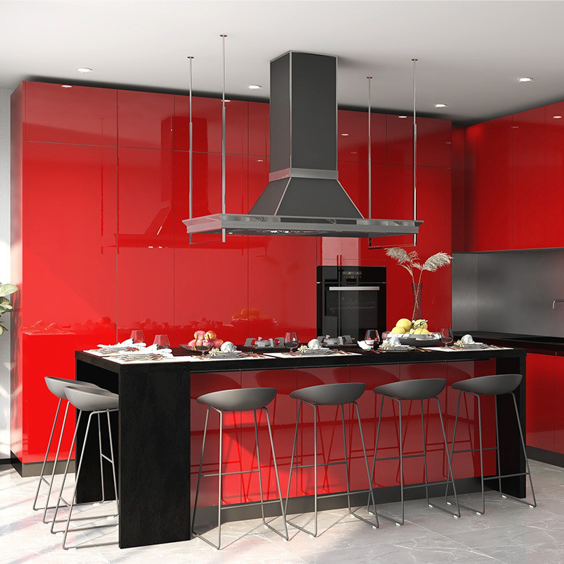 Quartz Stone Countertop Waterproof High Glossy Modern Kitchen Cabinets for Kitchen