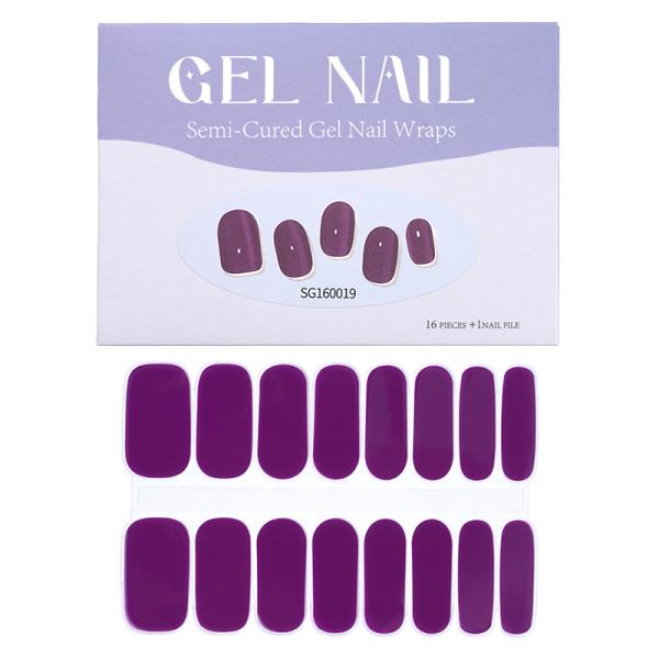 3D Gel Nail Wraps Semi-Cured Gel Strips with Solid Color and Long-Lasting Effect