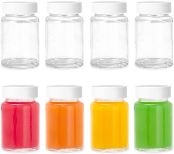 Glass Juice Shot Bottles With Caps - 8 Pack 3.5oz Small Clear Reusable Jars With Lids For Juicing Beverage Storage