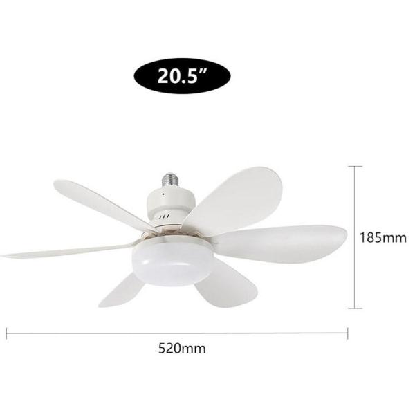 Socket Fan Light with Remote E27 Base 20.5'' Small Screw in Ceiling Fans with Lights 3 Speeds and 3 Color Dimmable Fan Light Bulb