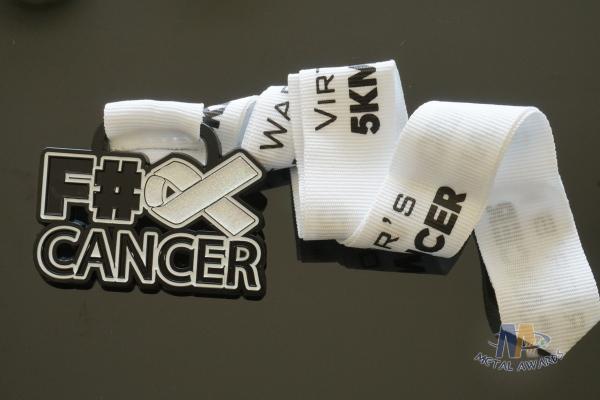 Cancer Aids Logo Custom Soft Enamel Medals Spray Black Plating And With Printing Ribbon