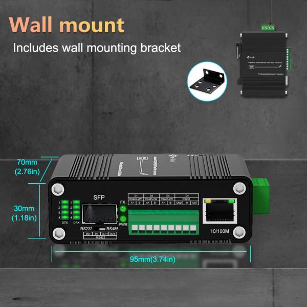 Mini Industrial 10/100Base-T SFP Fiber Ethernet Media Converter with 1Ch RS232 / RS485 / RS422 serial