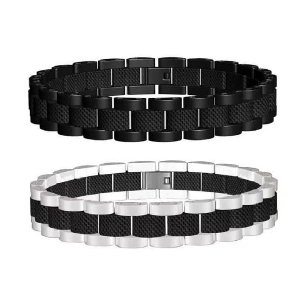 Customized Stainless Steel and Carbon Fiber Chain Bracelet for Men