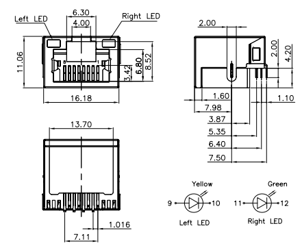 ПОГРУЖЕНИЕ экрана 4.2H RJ45 одиночные гаван/плата плиты RJ45 модульного Джек раковины ВВЕРХ ПО 1x1 с СИД