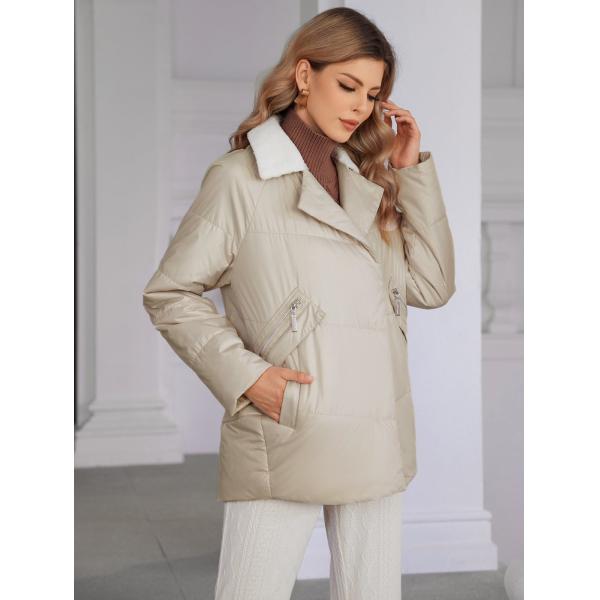 abrigo de primavera/otoño con almohadilla para mujeres de mediana edad corto de longitud doble bolsillos imitación de piel invierno europeo