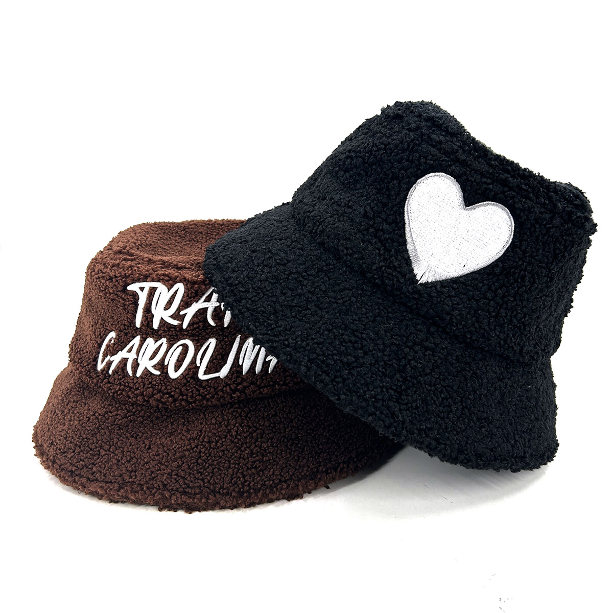 Teddy Velvet Bucket Hat Cotton Satin Fisherman Hat Custom 3D Embroidered
