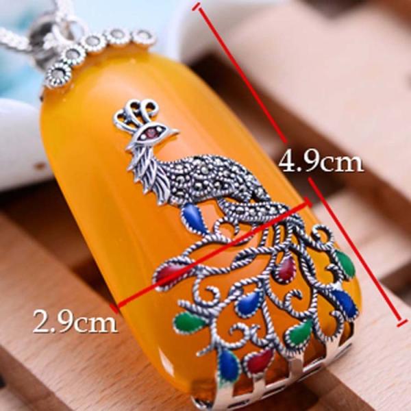 Retro Thailand Sterling Silver Synthesized Yellow Chalcedony Pendant Necklace(052775W)