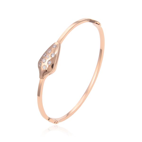 Stainless Steel 10 Grain Diamond Encrusted Bracelet 18k Rose Gold Bangle