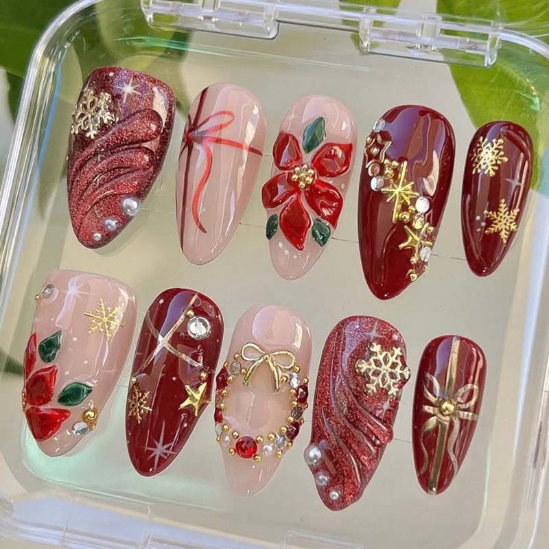 Wholesale Christmas Almond Holiday Press On Nails Private Label Service