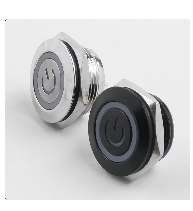19mm IP67 Waterproof Aluminum 1NO Push Button Switch LED Light (2/3-Color) Silver/Black Shell 1A Max Current 24V Max Voltage