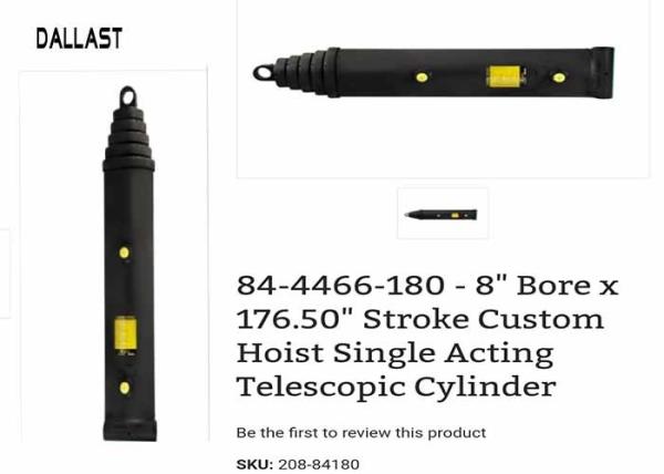 Single Acting  Telescopic Hydraulic Cylinder 4 Stage Bore x 176.50’’ Stroke