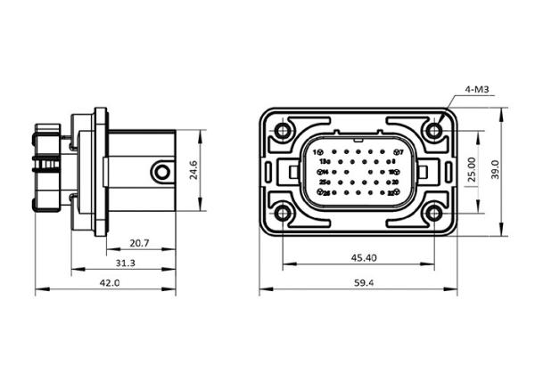 7A Transmission Cable Connector , Non EMI Shielded Electric Socket Connector