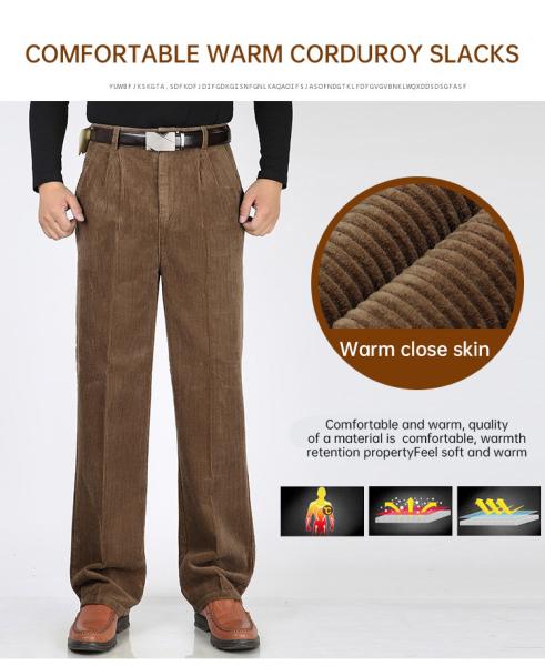 Custom Logo Made Men's 100% Cotton Corduroy Trousers Business Straight Pants for Men