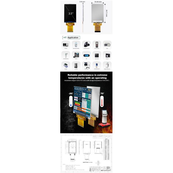 Polcd ILI9488 Display Tft Lcd 12 0'CLOCK 3.5 Tft Lcd Raspberry Pi 48.96mm