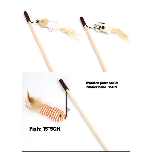 M Size Cat Teaser Wand Cute Wood Cat Feather Wand OEM ODM Cat Teaser Stick