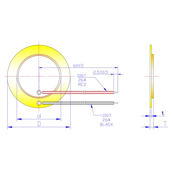 Piezo elemento 30 mm Piezo Cerámica de latón Buzzer Sheet Ultra gruesa hoja de cobre 0,66 mm con cable