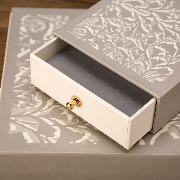 Vintage Textured Jewelry Box Set Premium Embossed Metal Drawer Hinged Cases Luxury Ring Earring