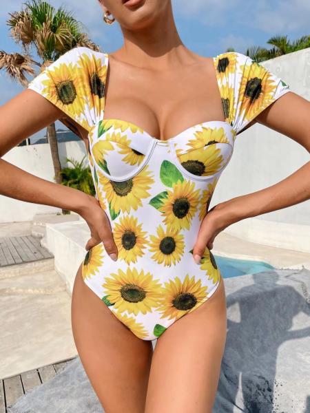 um remenda, roupa de banho sem redução sexy das senhoras da cor da flor, tela de nylon