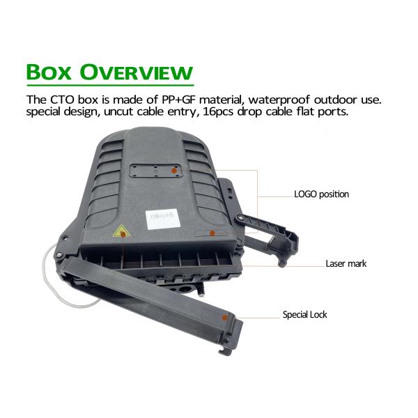 16 ports de câble d'interface de la clôture pp IP65 PP+GF de boîte du noyau CTO NAP Optical Fiber Splitter Distribution