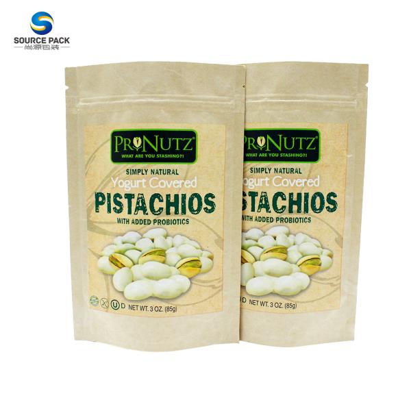 Papel Kraft Bolsa de cremallera para comida aperitivos dulces nueces chocolate