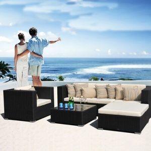 Sala de estar Wicker Sofá exterior Negro Sofá de jardim Set de jantar