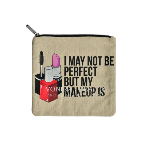 Fashionable Canvas Make Up Bag With Brush Holder / Brass Zip For Travel