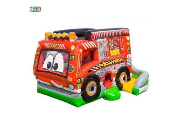 Fire Truck Inflatable Jumping Castle Childrens Bouncy Castle 0.55mm PVC Material