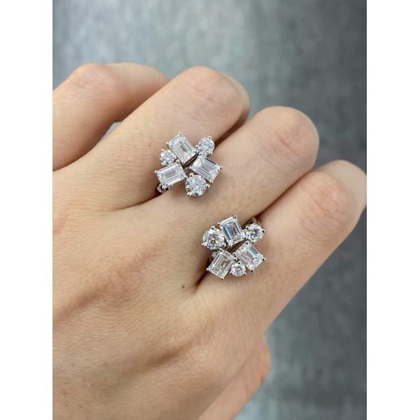 4.316ct Round&Emerald Shaped Diamond Earrings DEF VVS Lab Grown Diamonds 18K White Gold