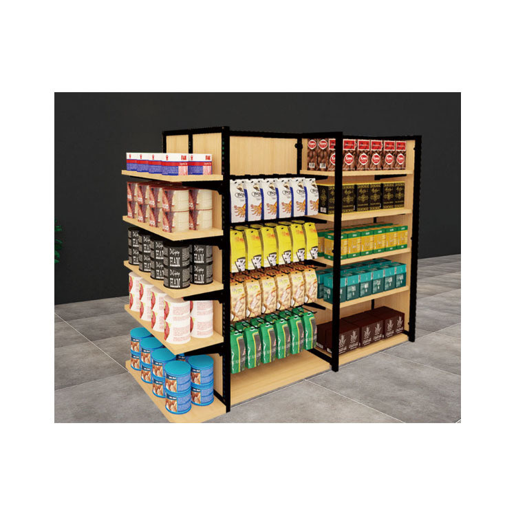 Single-Sided Wood Gondola Shelving for Versatile and Customizable Store Displays