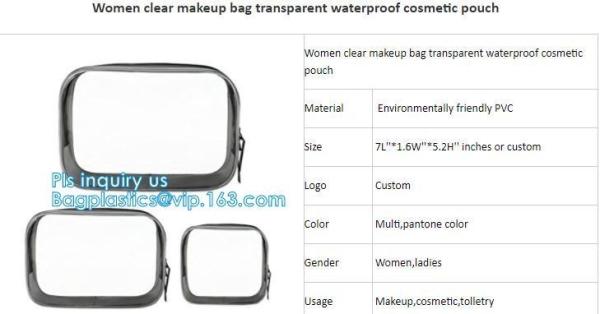 cusotm logo rope handle clear pvc bag with zipper, handle transparent cosmetic bag, Zip lockk Make Up Travel Bag, Organize