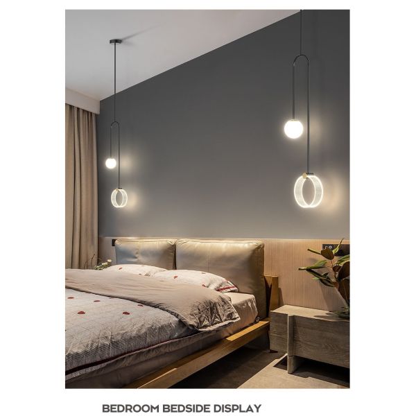 Modern Iron Minimalist Style High Glass Bamboo LED Pendant Lights for Control Mode
