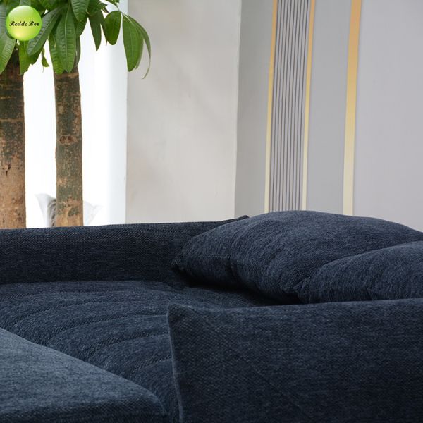 Modern Blue Fabric Pull Out Sofa Bed Space-Saving 2 Seater Living Room Sofa Convertible Sleeping Foldable Sofa Bed