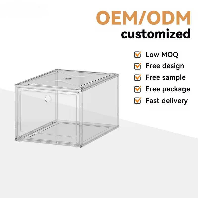 Premium Large Capacity Transparent Acrylic Shoe Box Magnetic Suction Front Opening Stackable Hard Case Sneaker Storage Display