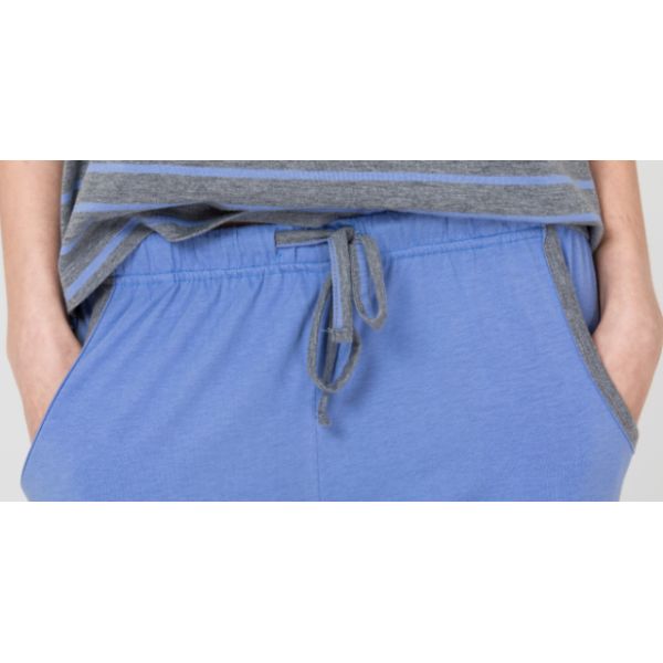 Striped Petite Women'S Pajamas Short Sleeve Long Pants , Ladies Lounge Pyjamas