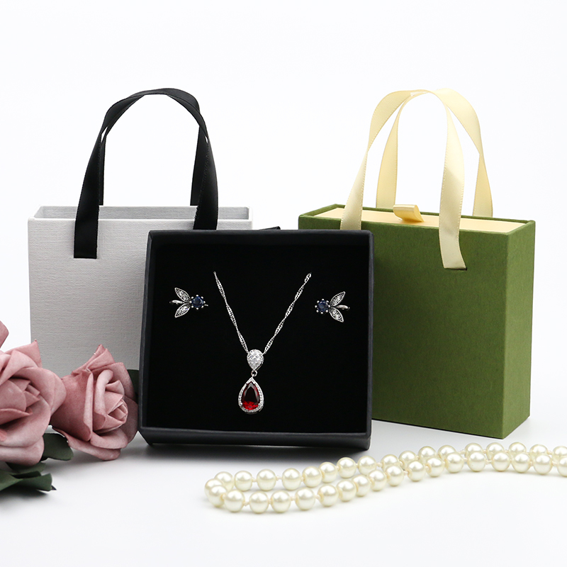 Premium Paper Jewelry Gift Box Ribbon Drawer Set Paper Necklace Box Dedicated