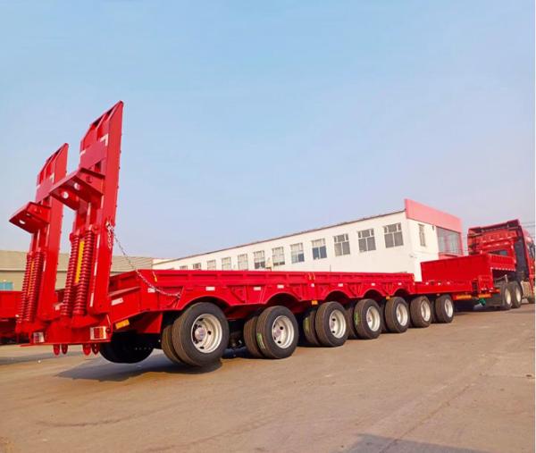 28 Tons Two Speed Landing Gear Low Bed Semi Trailer For Heavy Duty Transportation