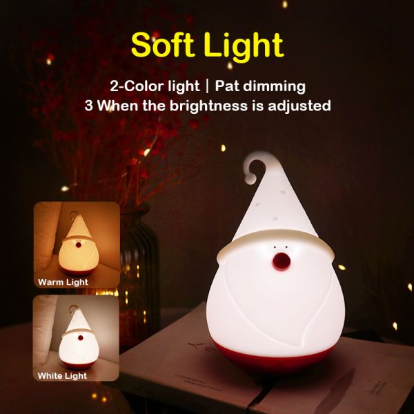 Santa Claus Nightlights 1200mAh Battery Rechargeable Lamp Cute Silicone Decoration Christmas Gift