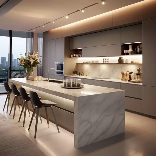 Modern Kitchen Cabinet Flat Edge and Eased Edge Profile, Simple Design Kitchen Furniture for Residential Renovation