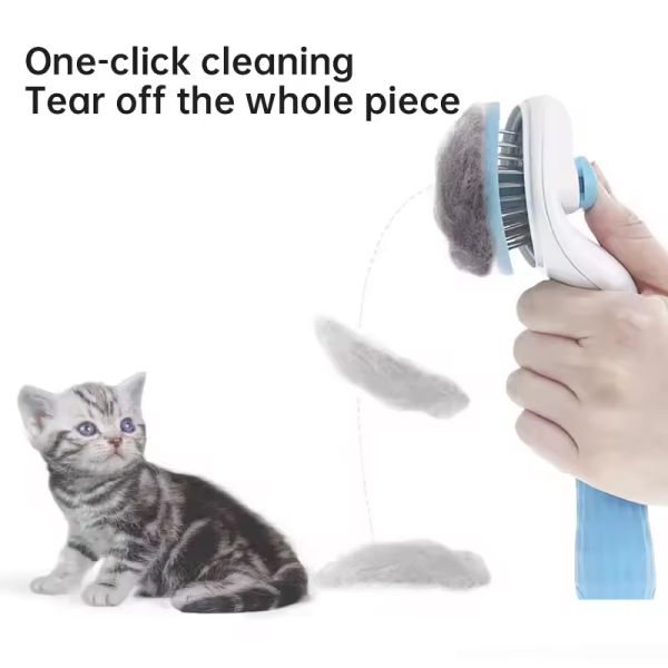 Blue / Pink / Gray Pet Grooming Brushes Self Cleaning Cat Slicker Brush