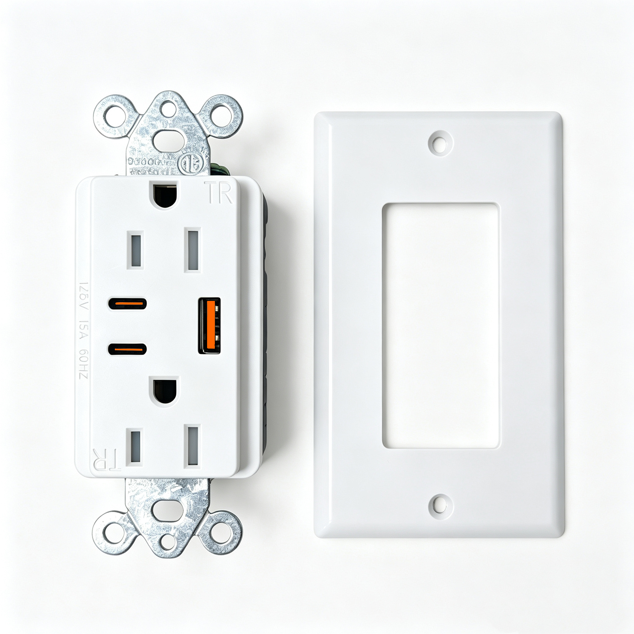 15A USB Wall Outlet PD20W Power Delivery Tamper-Resistant Duplex Receptacle USB-A Type-C Fast Charging