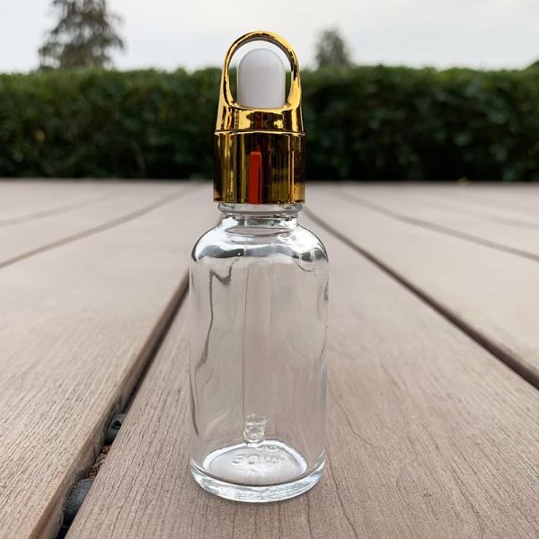 Clear Glass Dropper Bottle with Gold Cap