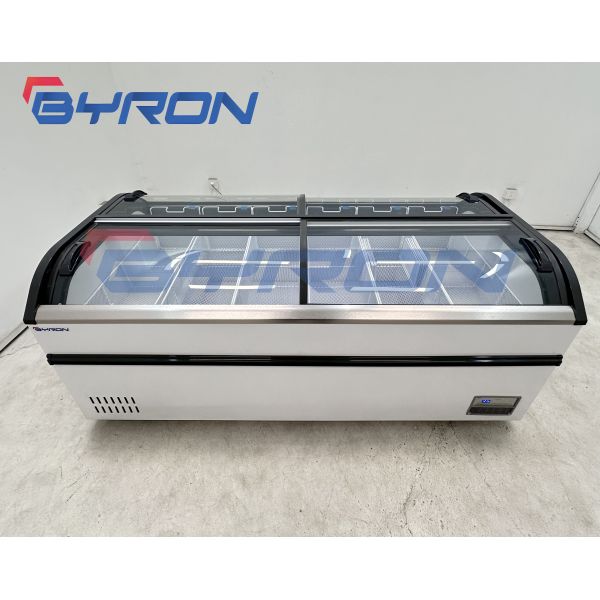 Curved Horizontal Glass Top Island Freezer Commercial Ice Freezer