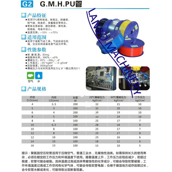 Outside diameter 12MM inside  diameter 8MM PU hose / tube