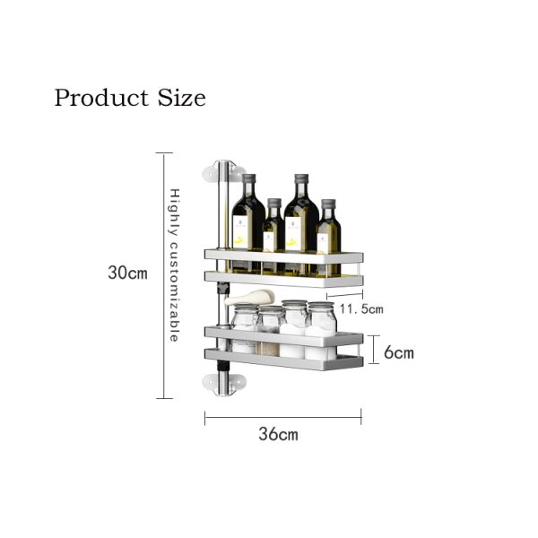 Kitchen Wall-mounted 304 Stainless Steel Rotating Seasoning Rack(Double  Layer )