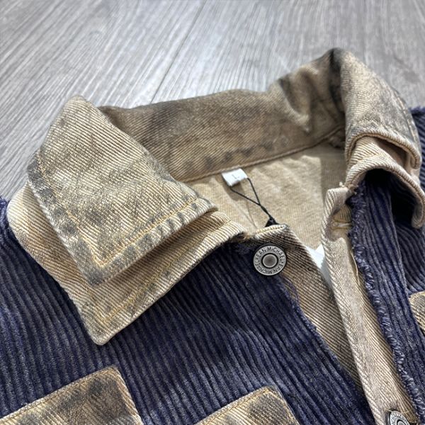 Custom Retro Patchwork Pocket Streetwear Denim Jacket Wash Vintage Distressed Button Up Cargo Jacket For Men