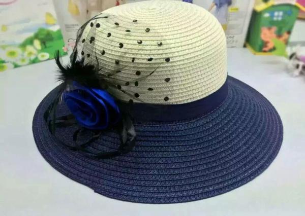 Unisex Summer Straw Beach Hat With Nylon Strip Ribbon / Mesh Inside Fabric