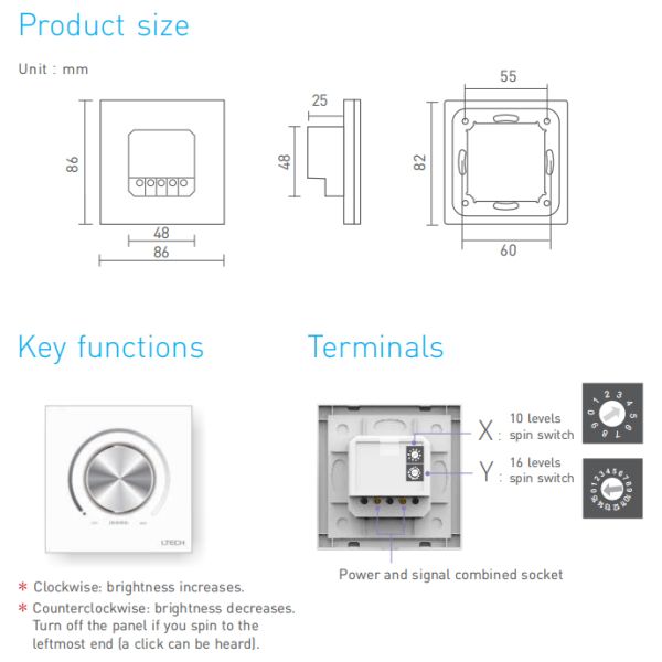 Wall Mount DALI Dimmer Switch , Dali Rotary Dimmer With DALI Bus Supply Power