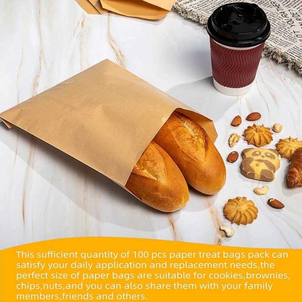 BOPP Sealable Greaseproof Flat Brown Kraft Paper Food Bags Pouch For Bakery Butter