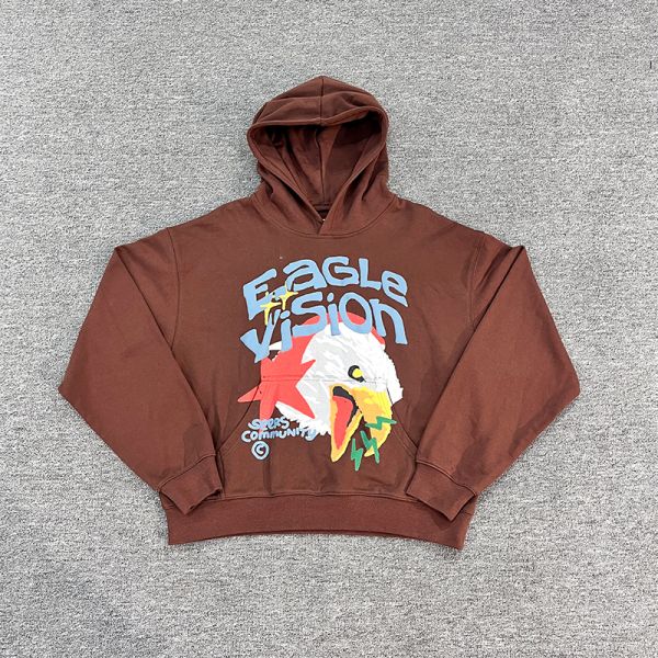 Impresión en 3D de algodón 100% marrón 500 Gsm Pullover de peso pesado de gran tamaño Francés Terry Puff Impresión Hoodie hombres