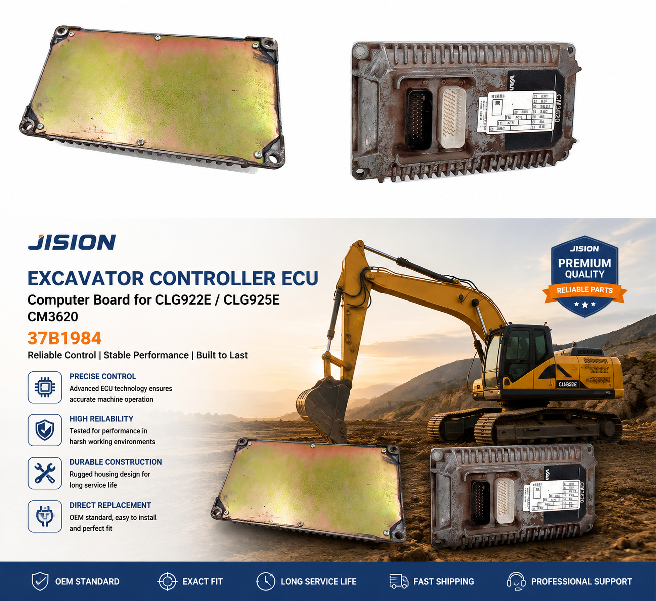 Used Excavator ECU Controller 37B1984 CM3620 Computer Board for CLG922E CLG925E Engine Control Unit
